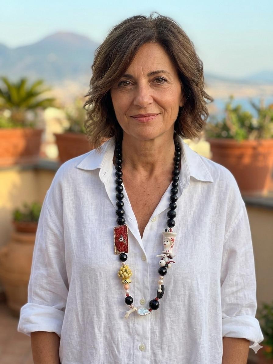 Collana Asimmetrica "Moro & Corallo" in Ceramica d'Arte